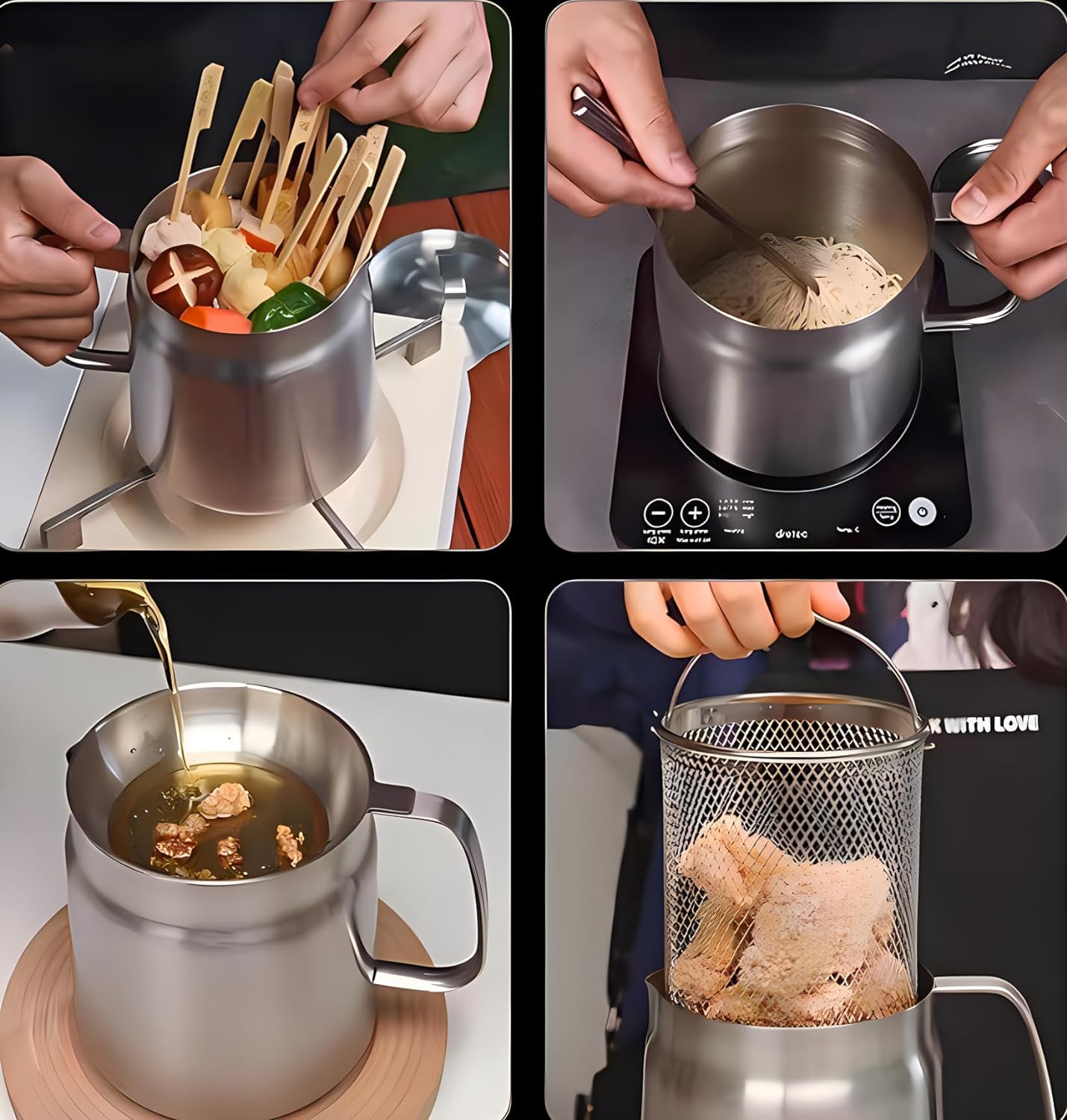 LOVIVER Pot de Filtre à Huile en Acier Inoxydable, Bidon de Graisse Avec Couvercle Anti-poussière et Filtre à Mailles Fines, Passoire à Graissee Multifonctionnel pour Cuisine, 2L