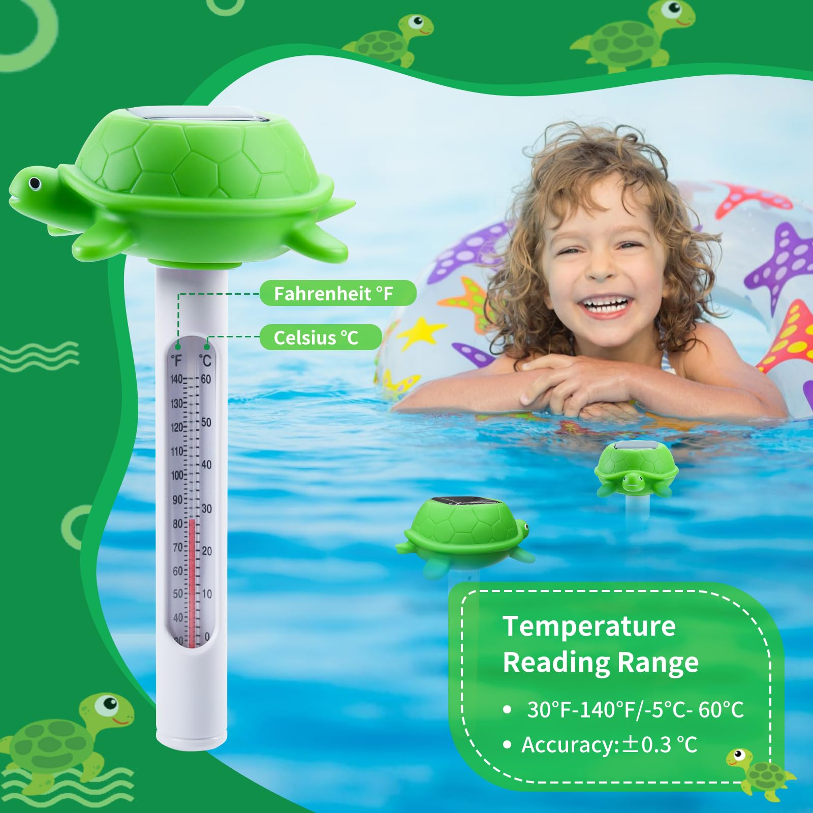 Thermomètre Piscine Solaire DeeprBlu - Écran LCD, Lumière Colorée, Ficelle - Pour Piscine, Spa, étang