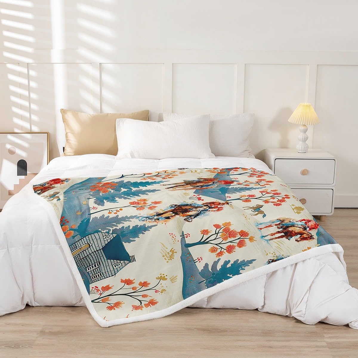 Feelyou Western Cowboy Western Sherpa Blanket Boys Girls Horse Plush Blanket for Bed Sofa Couch Farmhouse Fuzzy Blanket Twin 60"x80"