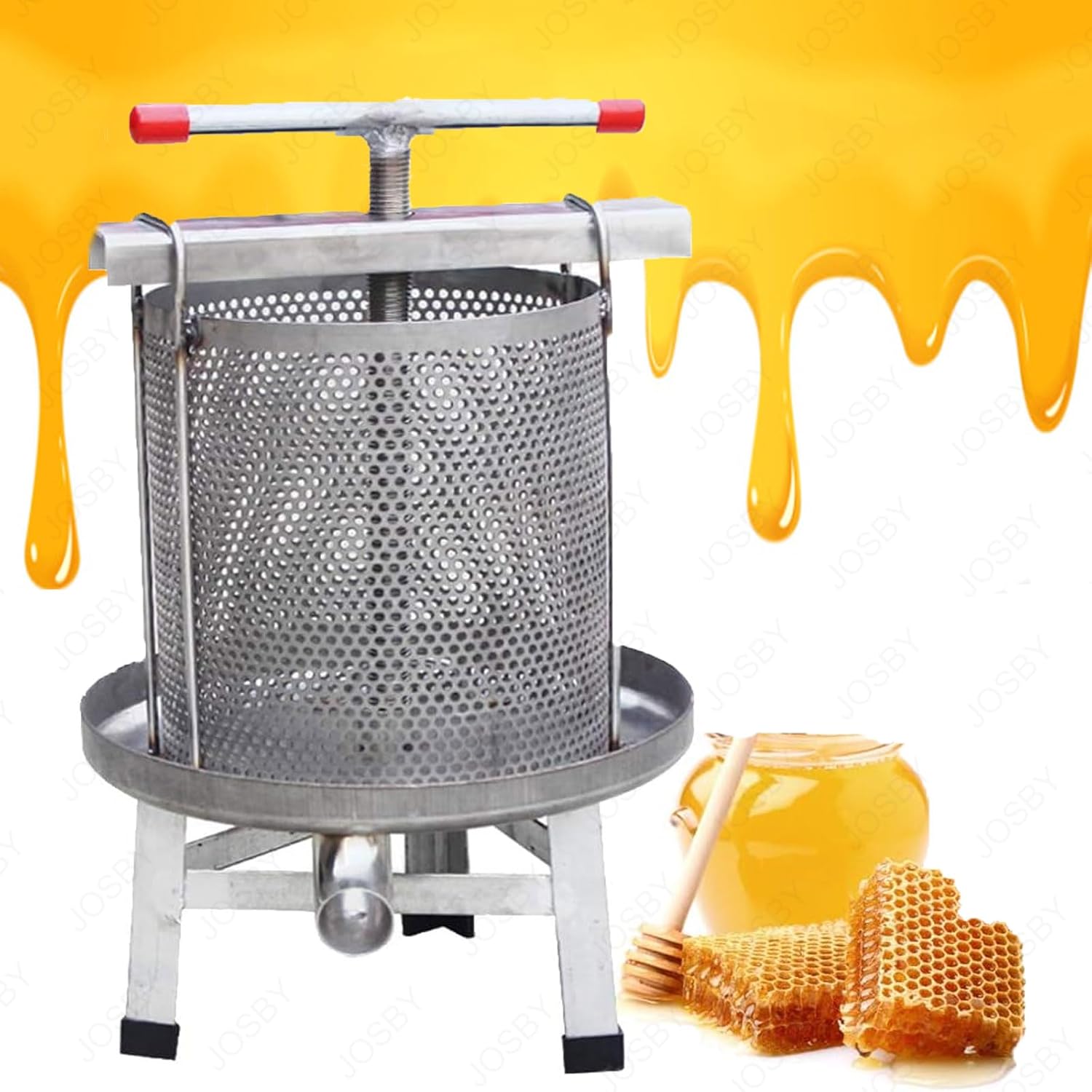 Stainless Steel Beeswax Extractor, 12L Household Manual Fruit Presser with Filter Disc, 30mm Leak Diameter&230mm Barrel Diameter, Honeycomb Honey Pressing Separator, for Restaurant, Dessert Shop