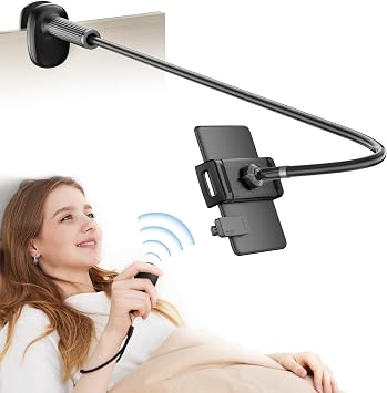 VOLTIFYMAX Gooseneck Kindle Holder with Remote Page Turner for Reading in Bed,Tablet Mount Holder for Desk,Flexible Long Arm for Tablets iPhones Kindle Accessories