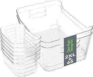 Tiawudi Set of 8 Clear Plastic Storage Bins, 2 Extra Large and 6 Small Storage Containers for Pantry Organization, Multi-Use Organizer Bins for Home, Kitchen, Cabinet, Bathroom, Fridge & Freezer