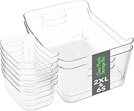 Tiawudi Set of 8 Clear Plastic Storage Bins, 2 Extra Large and 6 Small Storage Containers for Pantry Organization, Multi-Use Organizer Bins for Home, Kitchen, Cabinet, Bathroom, Fridge & Freezer