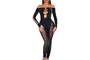 Women's Sexy See Through Off Shoulder Mesh Long Sleeve Cut Out Jumpsuit