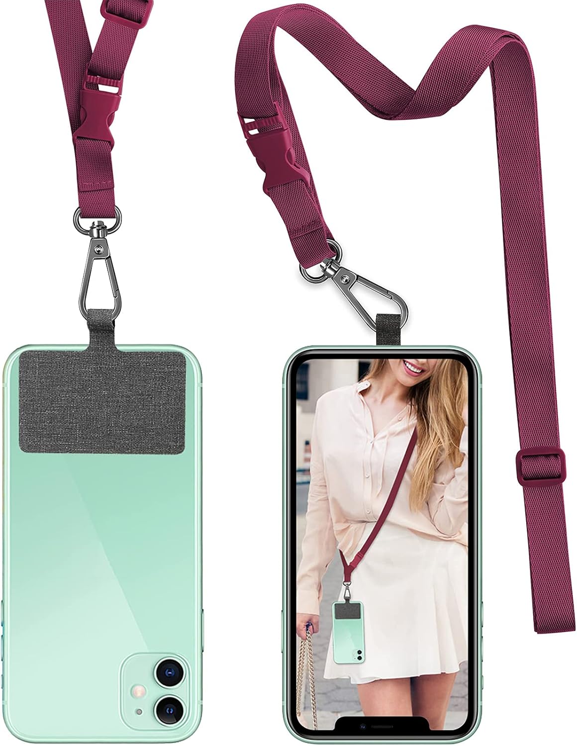 UKON Phone Lanyard,Crossbody Phone Strap Cell Phone Charms with 1 X Lanyard, 1 X Phone Patch Adjustable Shoulder Neck Strap (Wine Red)