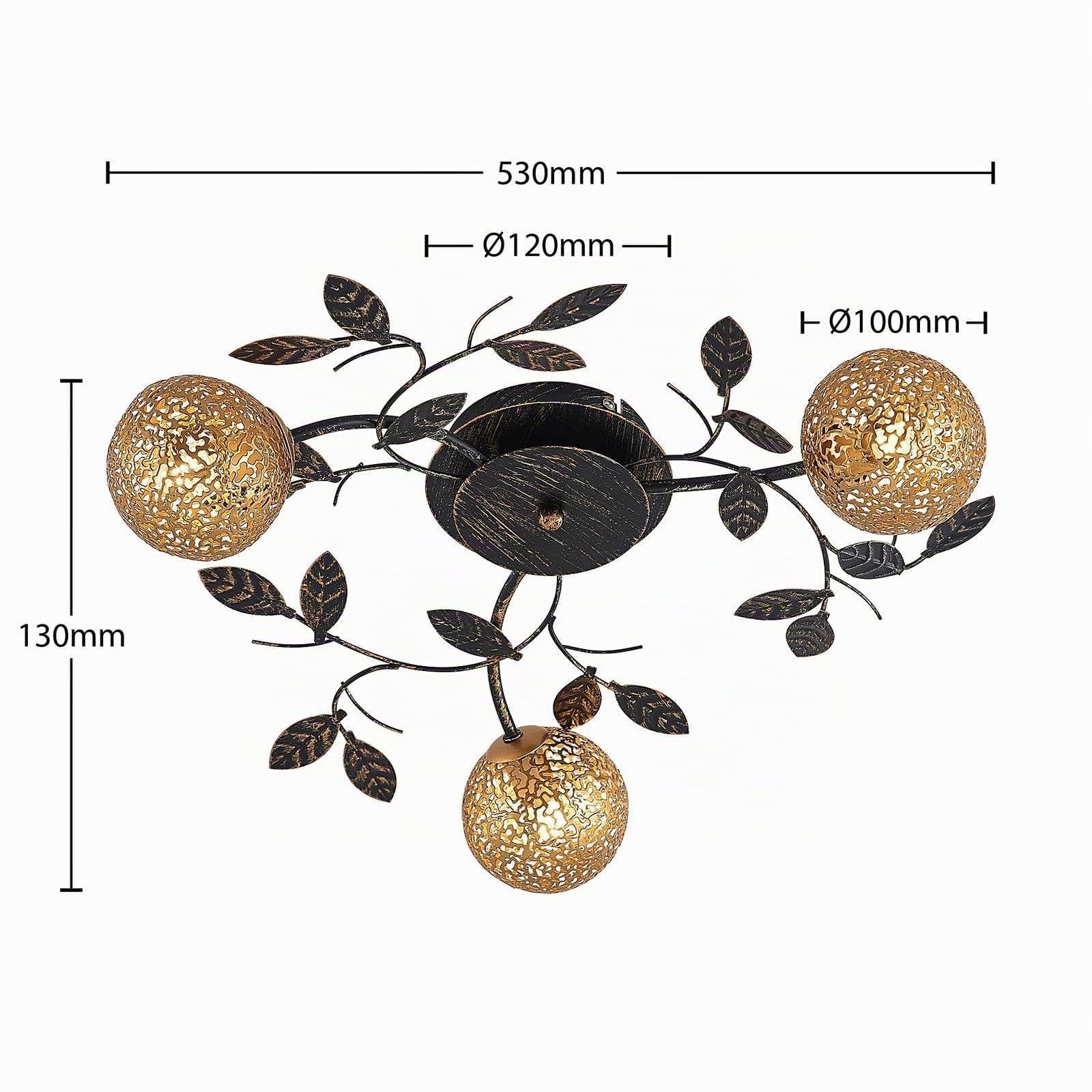 Lucande lámpara de techo en negro, oro, plafón | lámpara de salón, g9, 3 bombillas, florentino para sala de estar, salón, pasillo, dormitorio, comedor