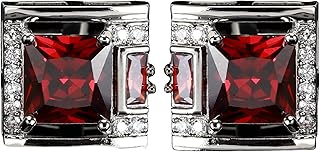 EQEQE Gemelos for Hombres, Gemelos de Camisa, Gemelos de Diamante Cuadrado Resistente for Hombres, Camisa Francesa de Lujo Ligera, botón for puños, Piedra Preciosa roja Vino
