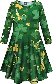 Girls' Holiday Dress Kids Long Sleeve Printed Dresses, X-Small-Large