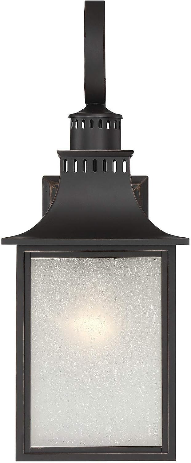 Savoy House 5-258-13 Monte Grande Modern Rustic Pale Cream Seeded Glass Outdoor Wall Lantern, 1-Light 40 Watt, 18" H x 7" W, English Bronze