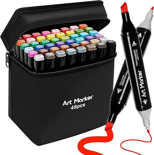 Juego de 48 marcadores de alcohol, marcadores artísticos de doble punta para colorear para adultos, juego de marcadores de alcohol para dibujar,