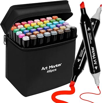 48 Alcohol Markers Set,Dual Tip Art Markers for Adult Coloring, Alcohol Markers Set for Drawing,Coloring,Sketching,Card Making,Illustration, Ideal for Artists, Designers & Crafters