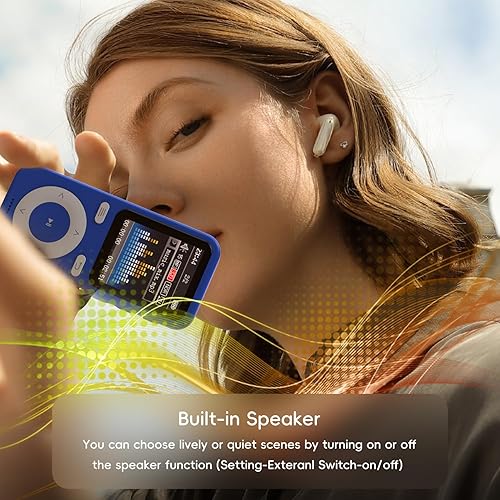 Miniatura 5 de Reproductor MP3 de 64 GB con Bluetooth, Bluetooth portátil HiFi sin pérdidas, reproductor MP3 con altavoz, grabadora de voz, barajar para niños,