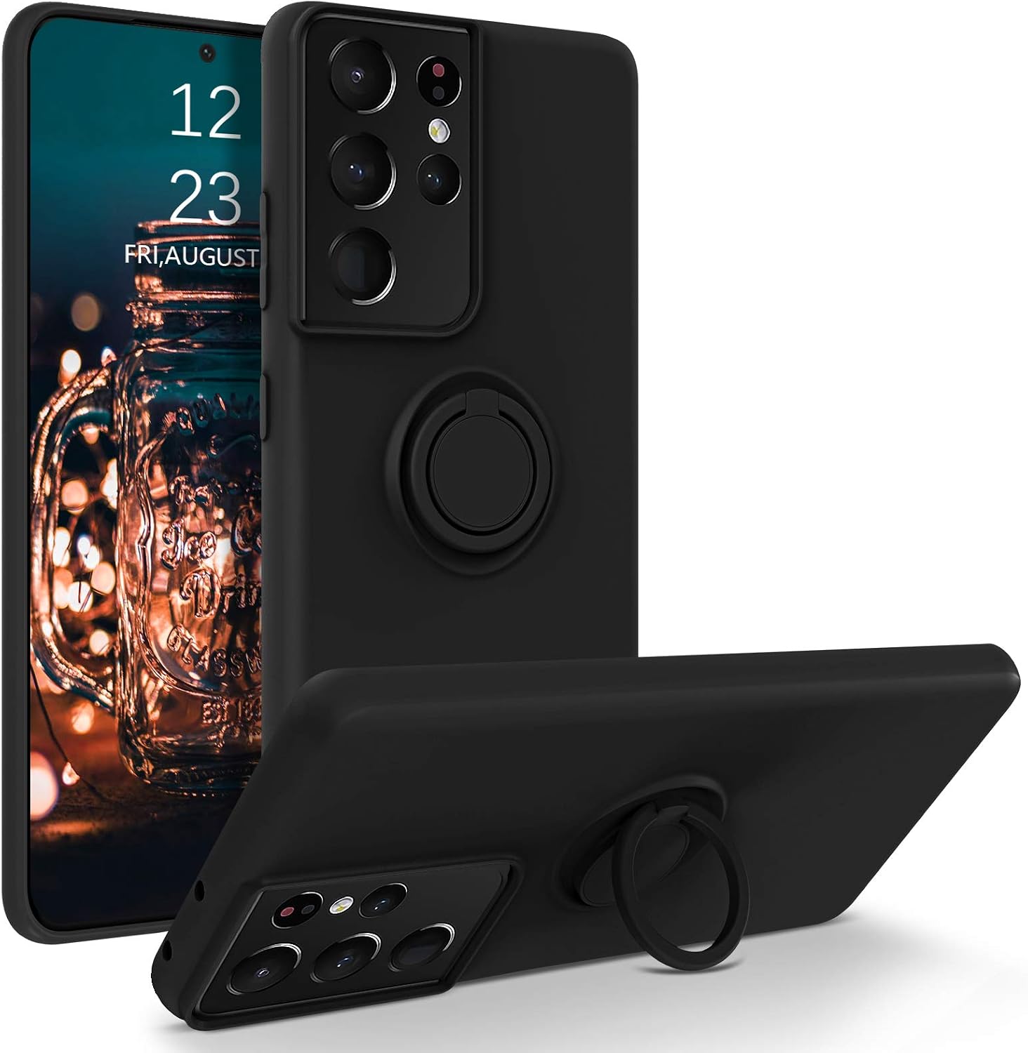 BENTOBEN Compatible with Samsung Galaxy S21 Ultra Case 5G (6.8 inch) 2021, Slim Silicone | Kickstand 360° Ring Holder | Support Car Mount | Soft Rubber Hybrid Shockproof Bumper Cover, Black