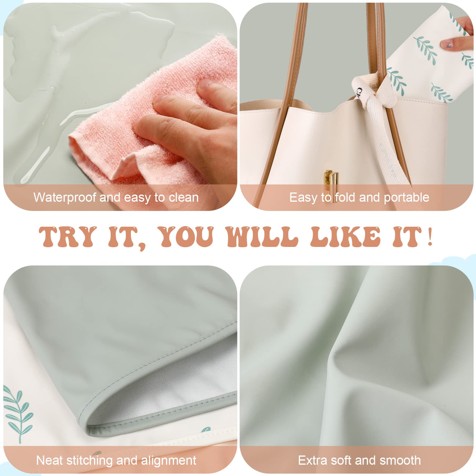 Geelin 4 cambiadores de pañales de bebé de 20 x 28 pulgadas, cambiador portátil de cuero, cambiador de viaje, almohadilla de pañales lavable, artículos esenciales, regalo de viaje, 4 estilos
