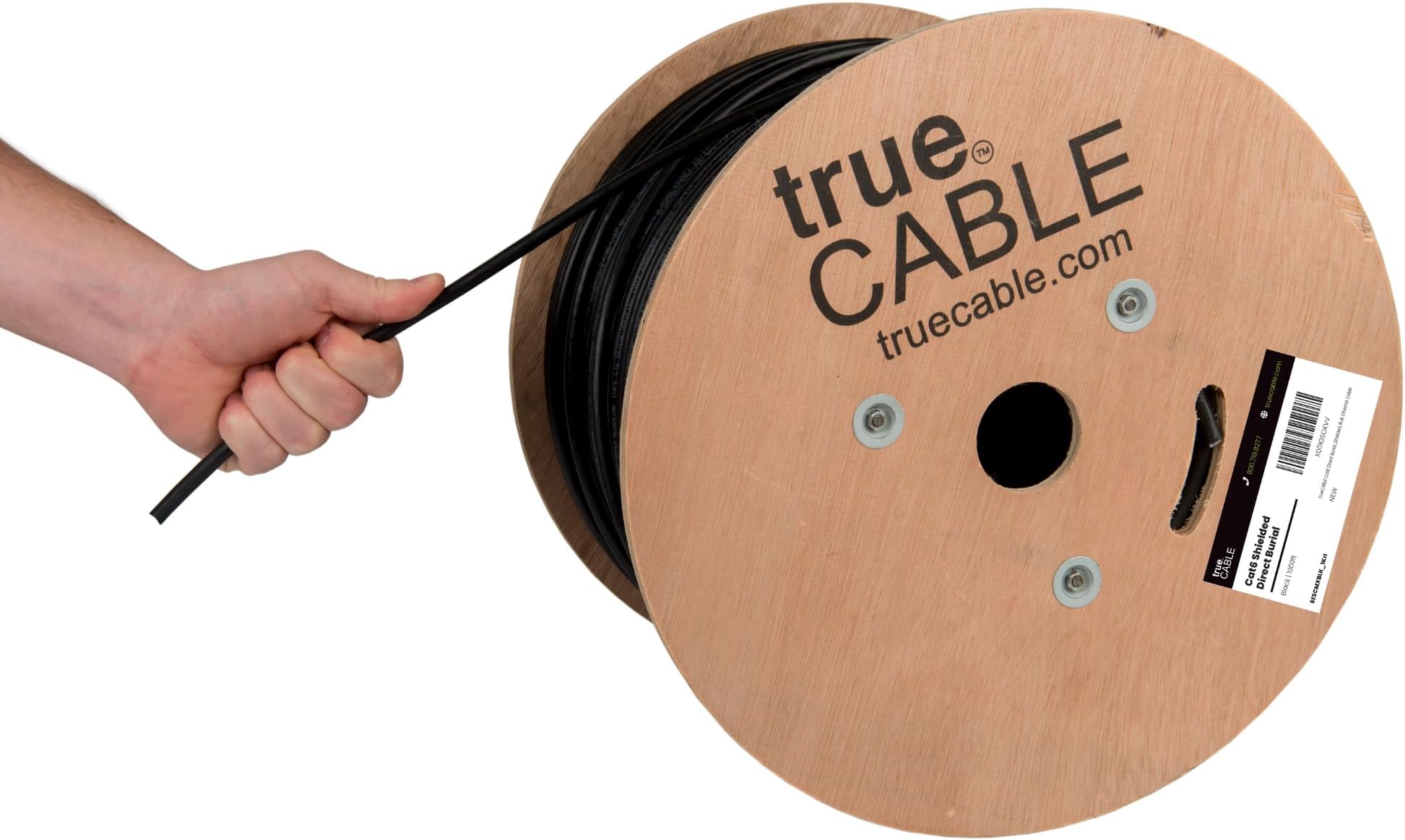 TRUE CABLE Cat6 Direct Burial Outdoor Bulk Ethernet Cable, Shielded F/UTP, 1000ft, Black, 23AWG Solid Bare Copper, Heavy Duty Outdoor, OSP Jacket, Waterproof, UV, 550MHz, PoE++ 100W (4PPoE)