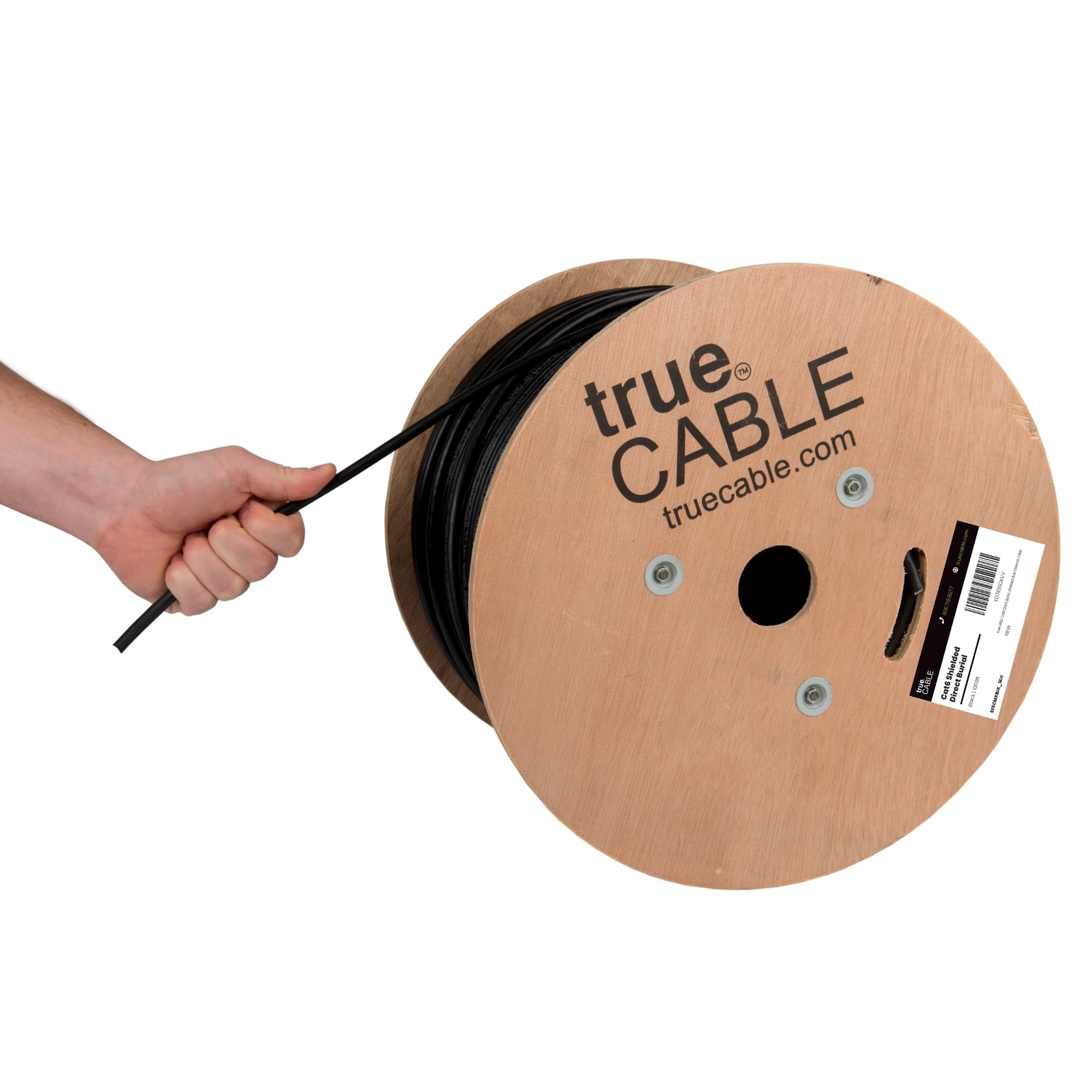 TRUE CABLE Cat6 Direct Burial Outdoor Bulk Ethernet Cable, Shielded F/UTP, 1000ft, Black, 23AWG Solid Bare Copper, Heavy Duty Outdoor, Waterproof, UV, 550MHz, PoE++ 100W (4PPoE), ETL Listed