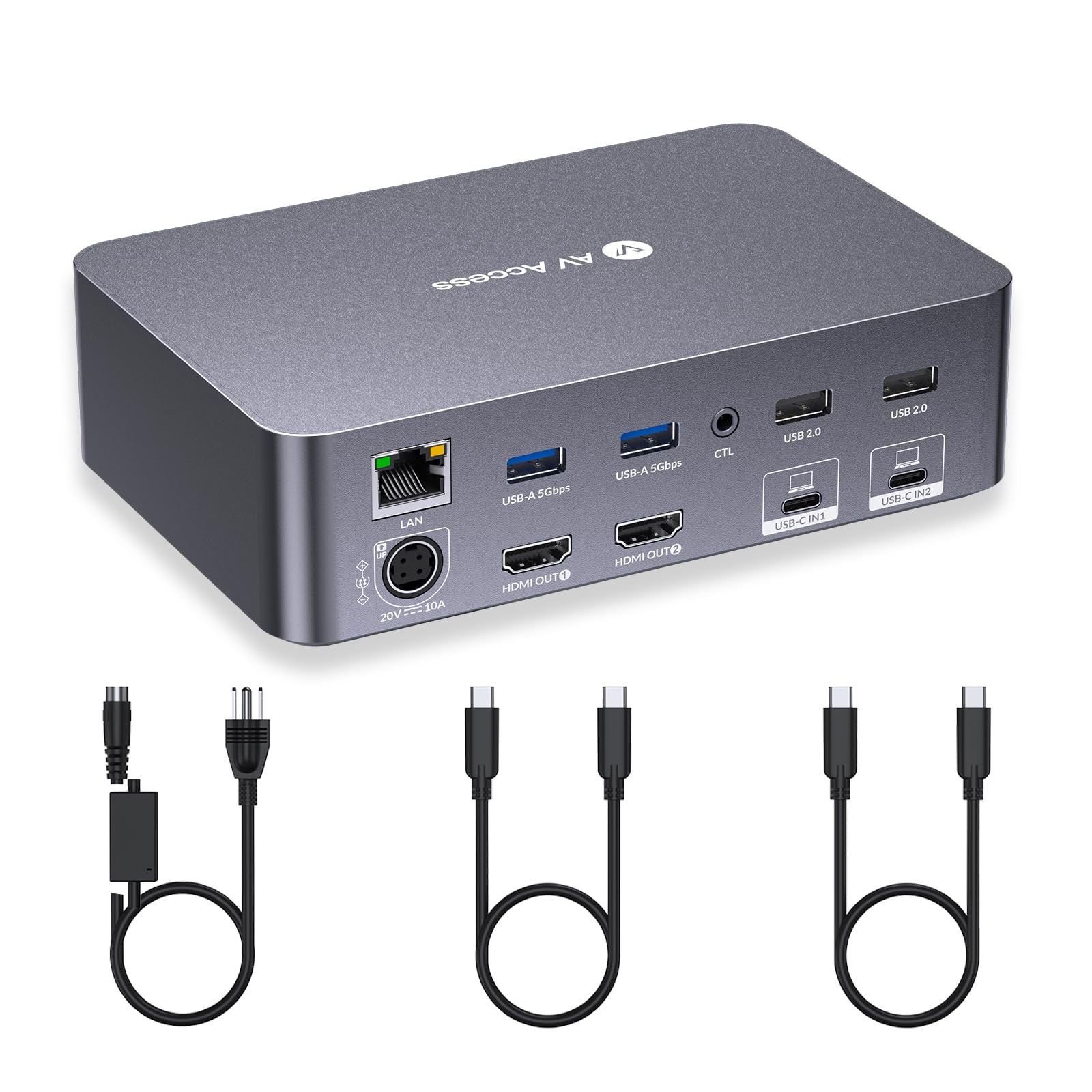 AV Access KVM Switch Dock 2 Monitors 2 Laptops, 4K KVM Switch Dual HDMI Monitor, 2 USB-C MST Ports, 60W PD for Each PC, 1G Ethernet, EDID Emulation, 2K@144Hz,1080P@240Hz,Ideal for Home Office & Gaming