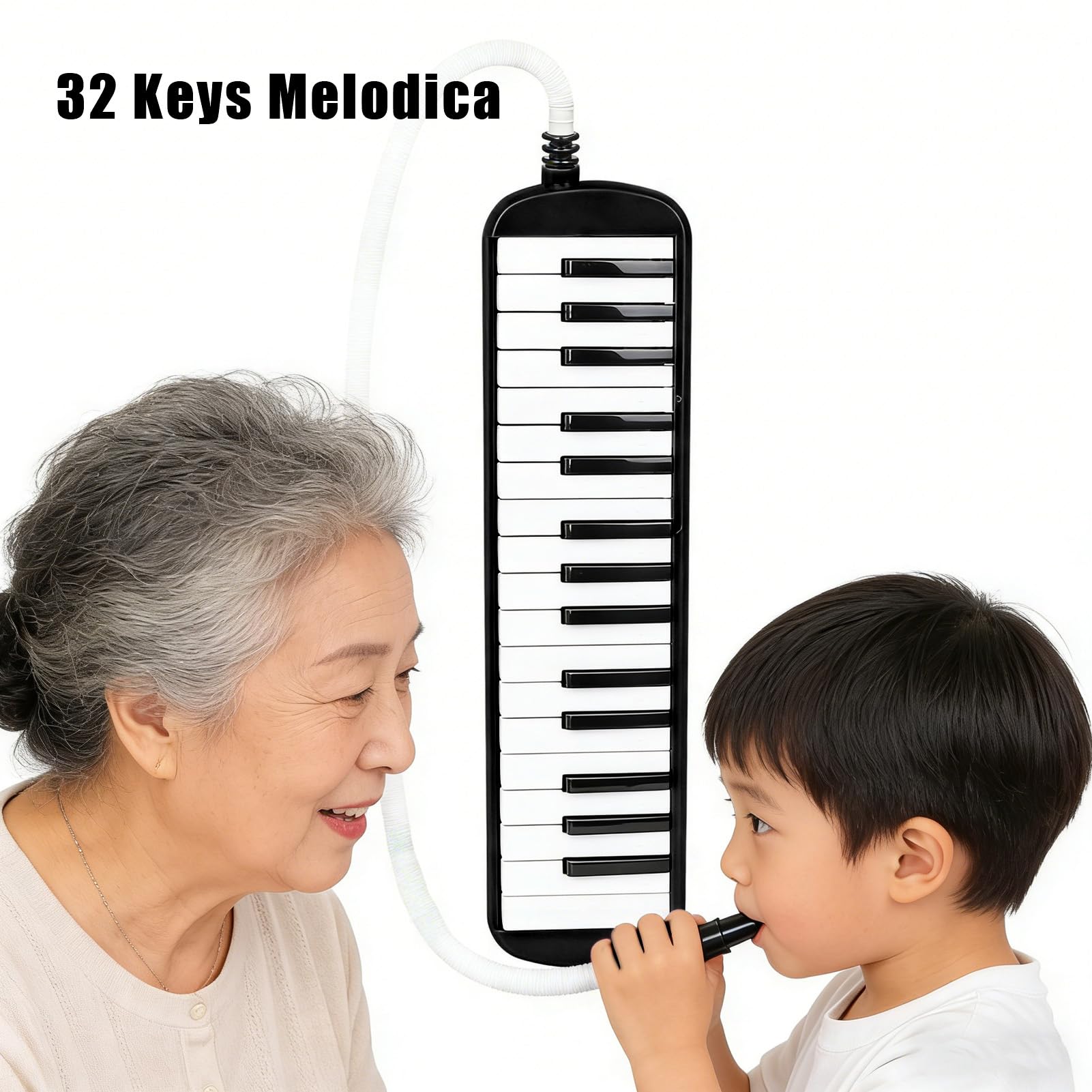 Cryfokt Strumento Melodica a 32 Tasti, Tastiera Soprano Melodica Air Piano con 2 Tubi, 2 Bocchini e Custodia Rigida in EVA, per Principianti e Musicisti Professionisti (BLACK)
