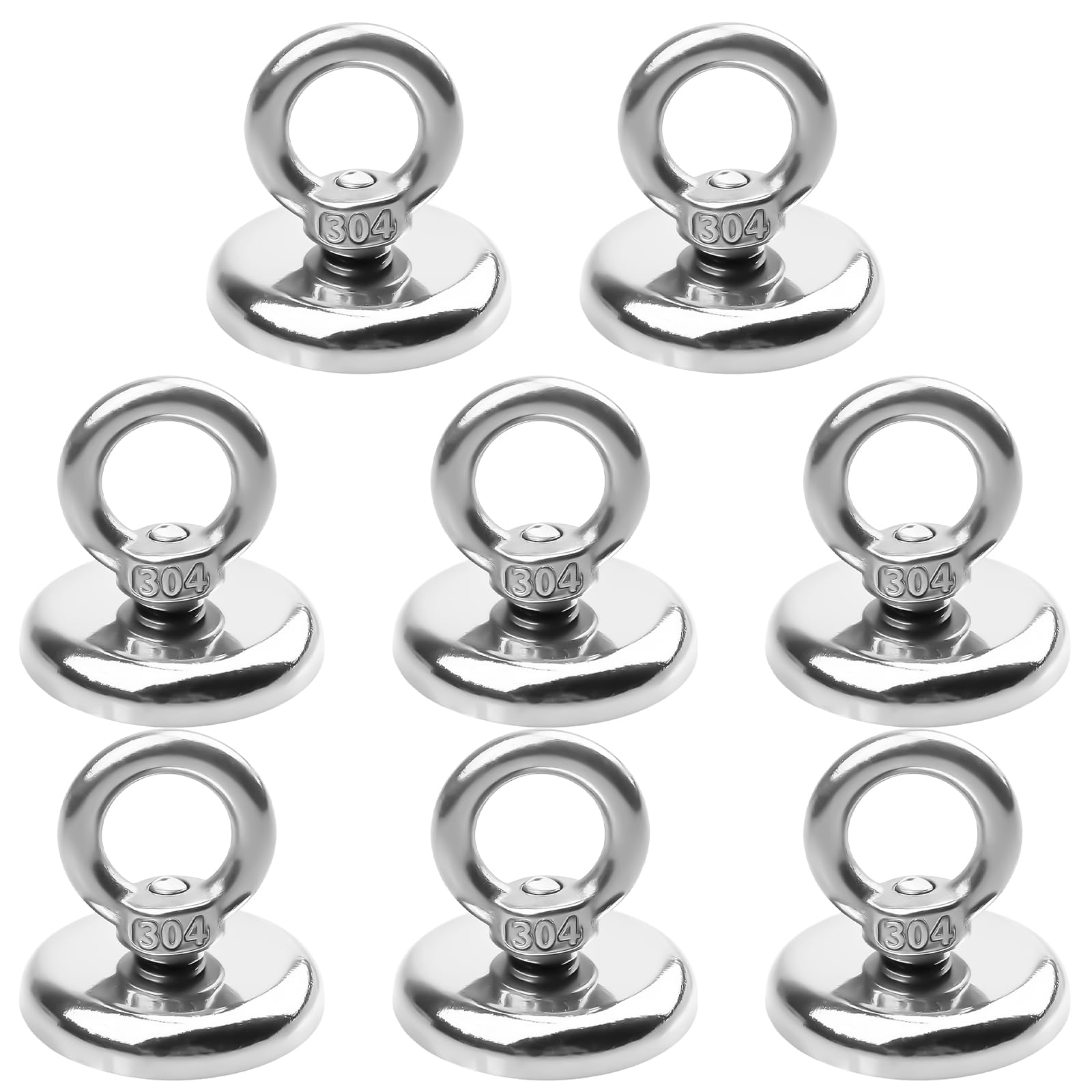 8 magneti forti: 45 kg, magneti al neodimio extra forti, 32 mm, magnete da pesca super forte con anelli di sollevamento e viti, magnete con occhiello per pesca a casa, officina, prato, stagno