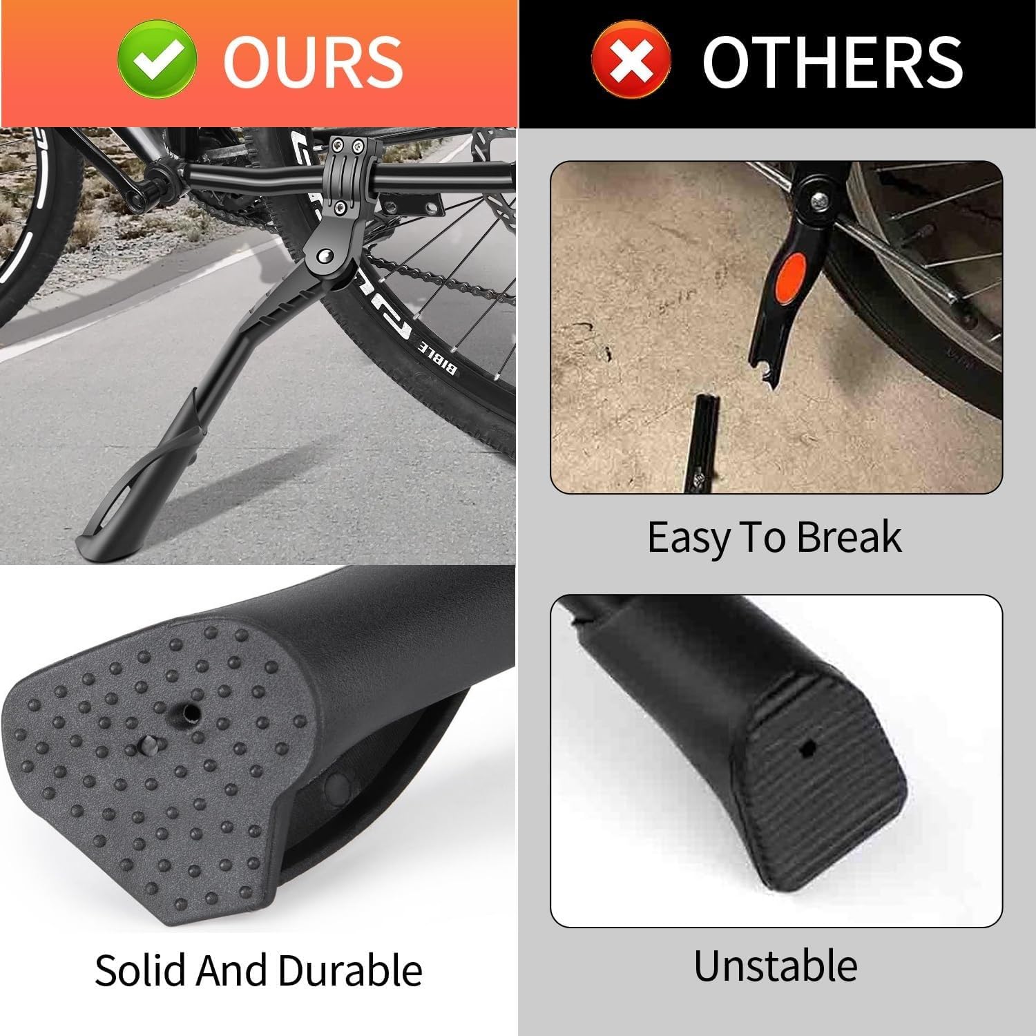 Bequille Velo RBRL Béquilles Pour Vélo Universel Réglable, D'aluiniu Avec Pied En Caoutchouc Velo 24 Pouces