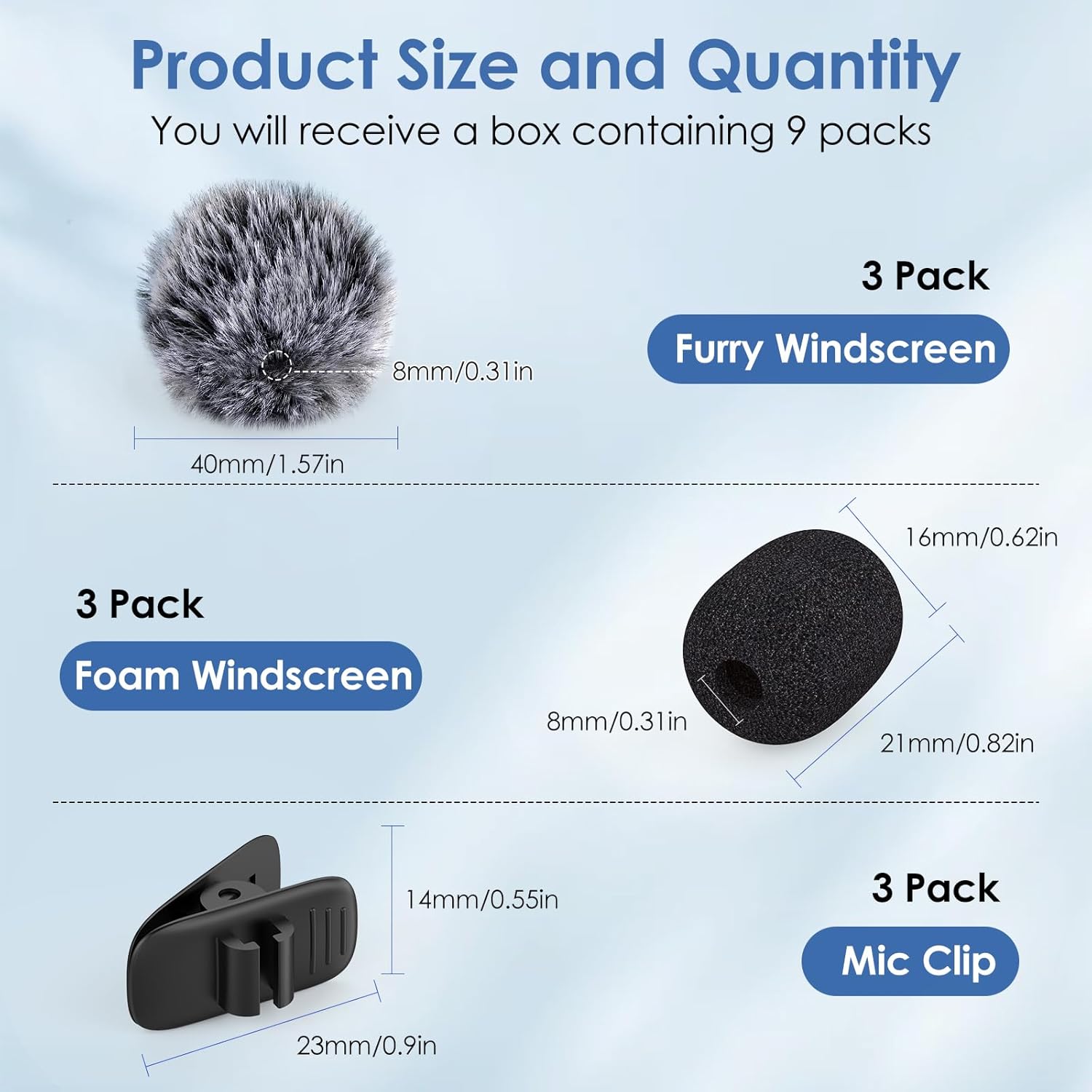 Mini Wireless Furry Windscreen & Foam Cover Set for Lavalier Microphone, Wind Muff Foam Mic Cover with Clip to Reduce Plosive and Better Highlight the Vocals, Washable and Windproof Wind Screen(9 Pcs) - Image 2
