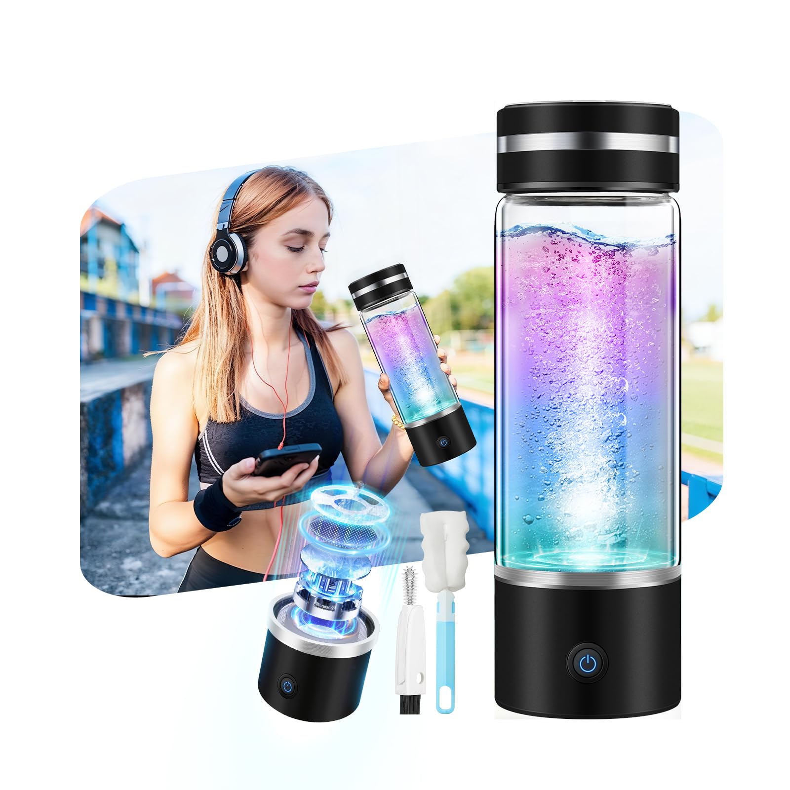 2026 Upgrade Hydrogen Water Bottle【International Electrolysis Technology 4000+ PPB】【Triple-Lock H₂ Tech 50h Retention】Hydro Water Bottle SPE/PEM Technology Home Office Wasserstoff Wasserflasche