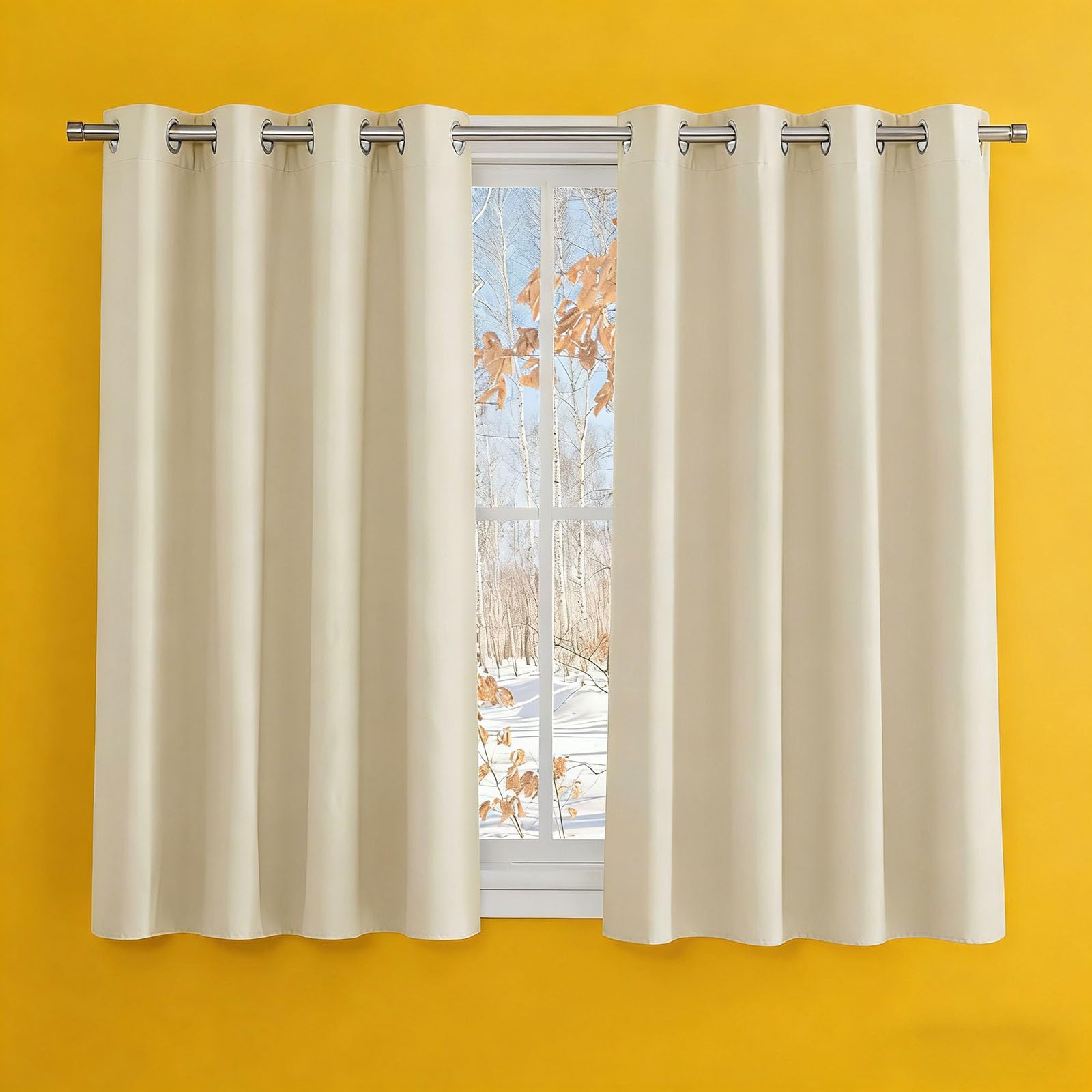 Draperies intérieures à oeillets beige 245x250 de design moderne au tombé lourd