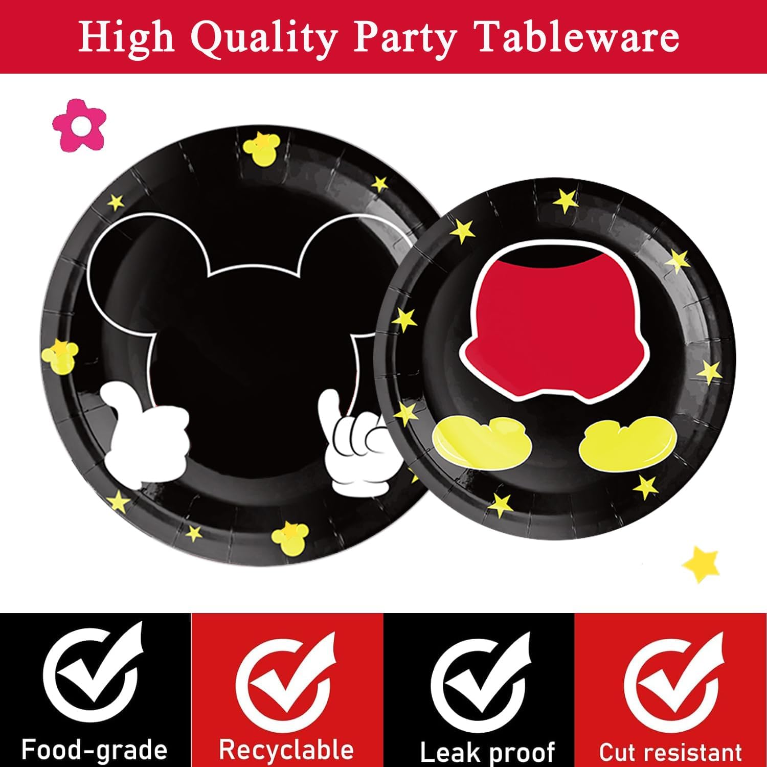 91Pcs Mouse Party Supplies Tableware Set Cartoon Theme Birthday Decorations | Red mouse Birthday Party Paper Plates Napkins Tablecloth Straws Cups Knives Spoon Forks Disposable