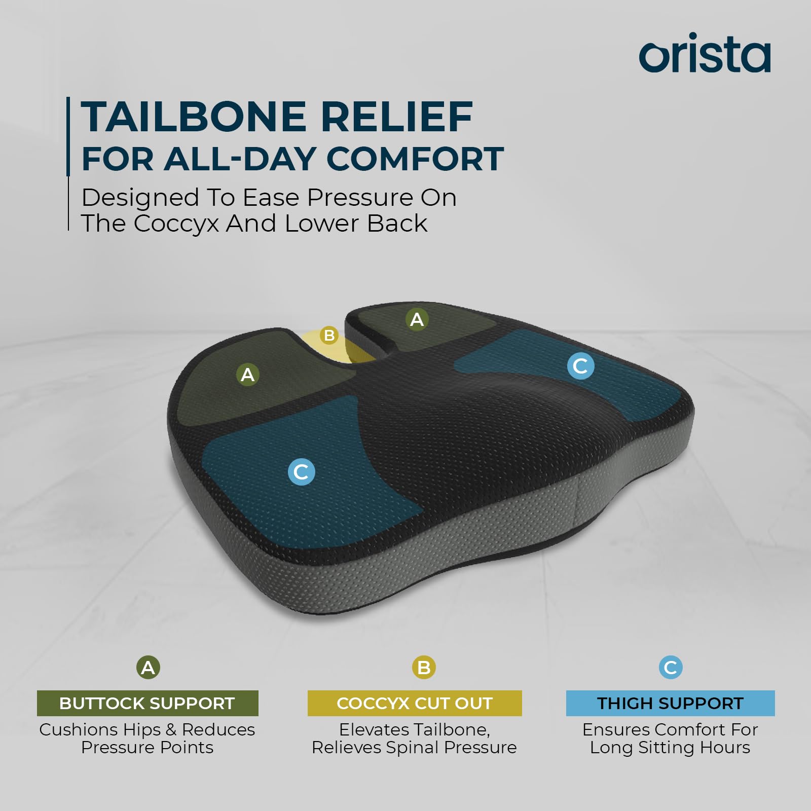 Orista™ Advance Gel Blended Memory Foam Seat Cushion | 2 Years Warranty | Cushion for Tailbone, Sciatica & Lower Back Pain Relief | Ergonomic Seat Cushion for Office Chair, Car Seat & Wheelchair - Image 3 thumbnail