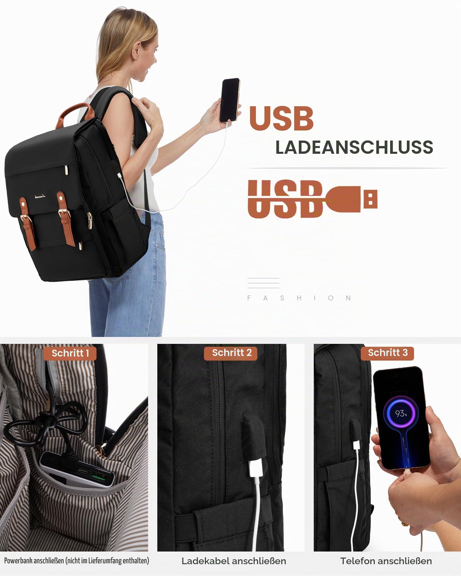 LOVEVOOK Schulrucksack Teenager Mädchen, Rucksack Damen Herren, Wasserdichter Travel Backpack mit Laptop Fach 17 Zoll, School Bag Tagesrucksack, Handgepäck für Lehrer Schule Business Reise Schwarz