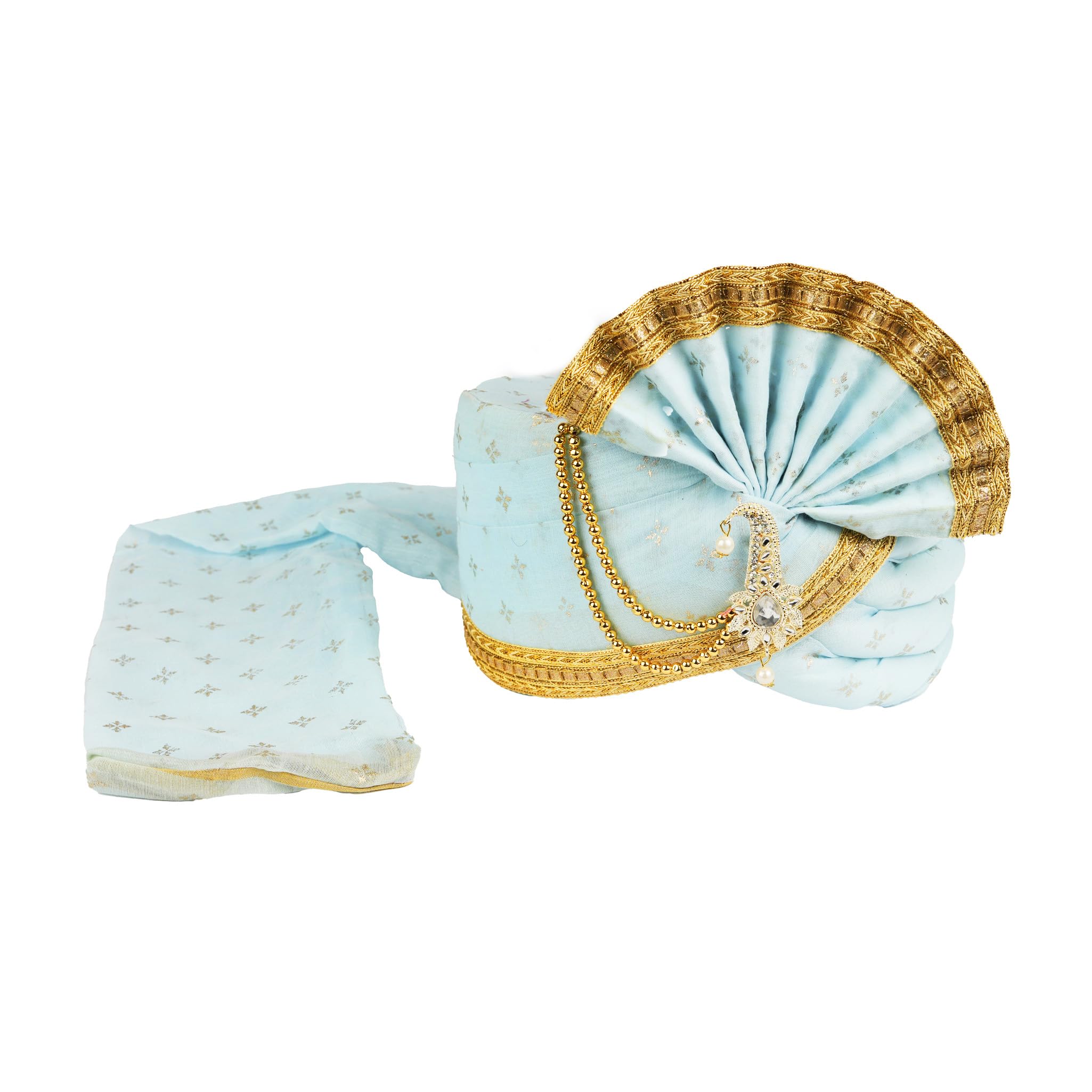 priyakant safawala Wedding Collection VIP Safa (Pheta/Pagdi/Turban) for Wedding and Traditional Function Use It (Sky Blue, Free - Size Velcro Adjustable System)-picture-16
