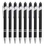 Bribobo 8 Pack Black Ballpoint Pen 2-in-1 Stylus - Retractable Metal Pen With Stylus Tip for Touch Screens, 1.0 mm Black Ink