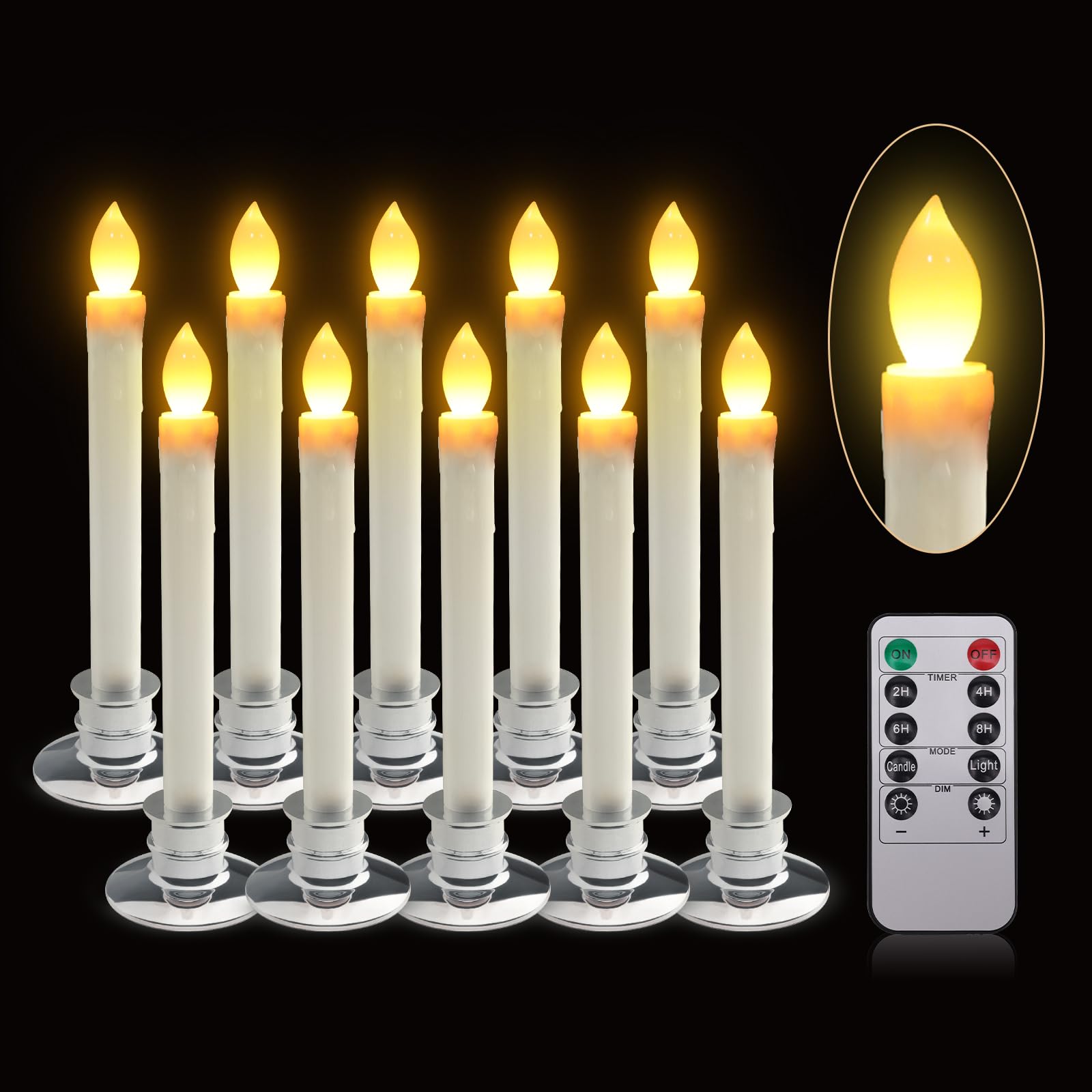 Velas LED con candelabro plateado y mando para ventanas 8