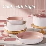 CAROTE Pots and Pans Set Nonstick, Ceramic Cookware Set, Pink Cooking Set Kitchen Induction Set with Steamer, PFAS PTFE Free,15 Piece