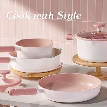 CAROTE Ceramic Frying Pan, 2 Nonstick Skillets & Silicone Spatula, Induction Compatible All Stoves