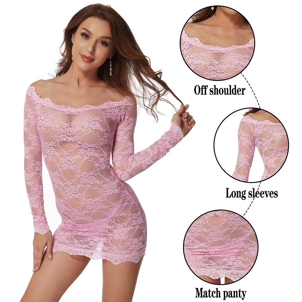 Lencera Erótica Mujer Sexy Babydoll Lencería Sexy Tallas Grandes Mujeres Bodysuit Un Hombro Ropa Interior de Dormir con Malla