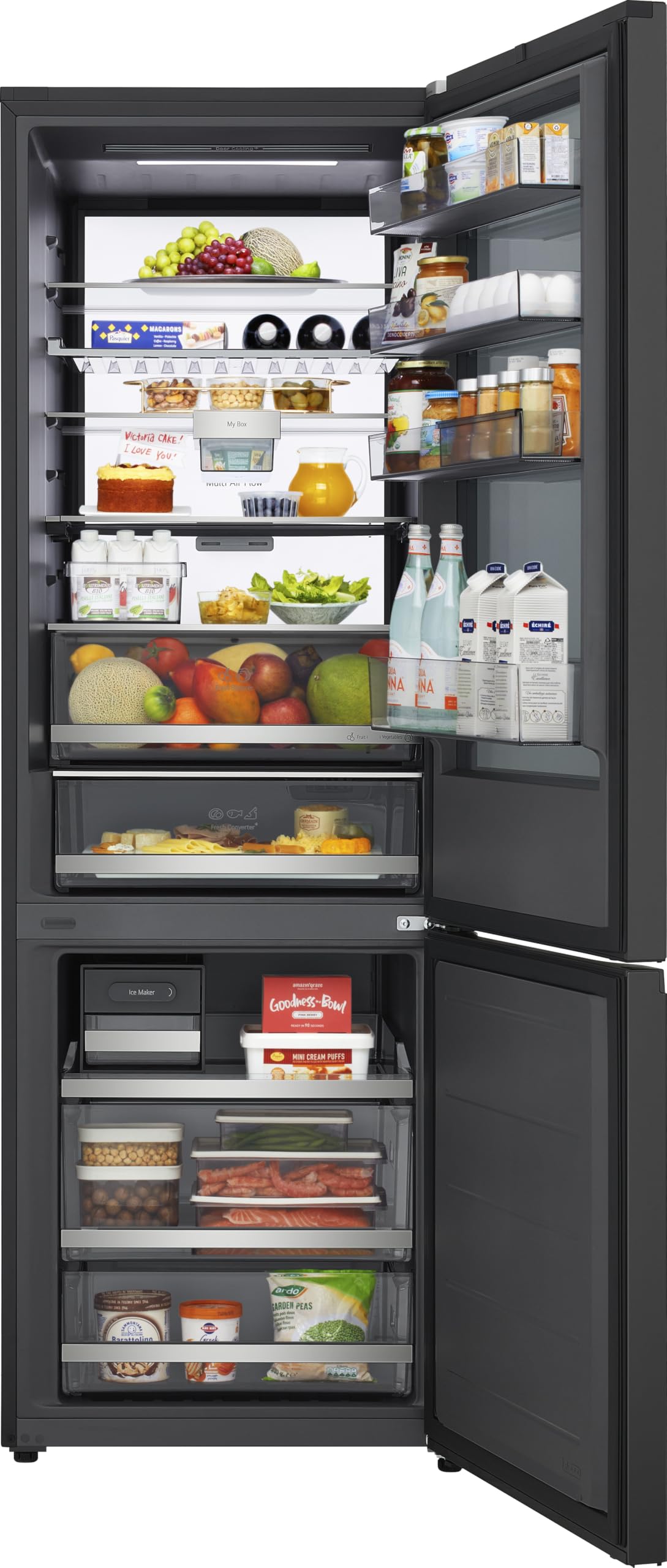 LG GBGW92GCEV Fit&Max Kühl-/Gefrierkombination (465 L, Energieklasse C) vollintegrierbar oder freistehend mit InstaView, FRESHConverter+, Total No Frost, MyBox, Schwarz
