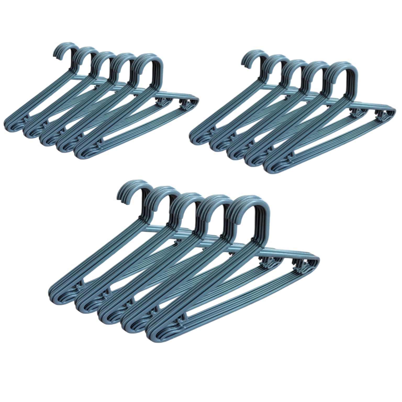 STL Adult Plastic Coat Hangers - Premium Space-Saving Wardrobe Organizer with Strap Hooks and Secure Lip (Grey, 90)