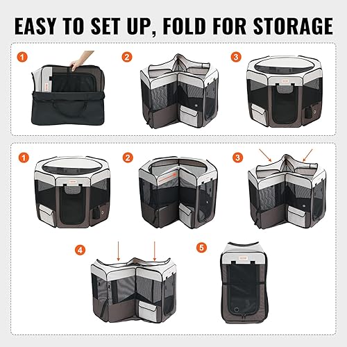 Miniatura 6 de VEVOR Corralito plegable portátil para mascotas, 36 x 36 x 23 pulgadas + funda de transporte gratis + cuenco, jaula para perros para interiores y