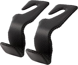 Purse Hook for Car, Superior Leather Headrest Hanger Matching Cars Interior, Auto Seat Hook Hangers Interior Accessories for Purse Coats Umbrellas Grocery Bags Handbag, 2-Pack (Black)