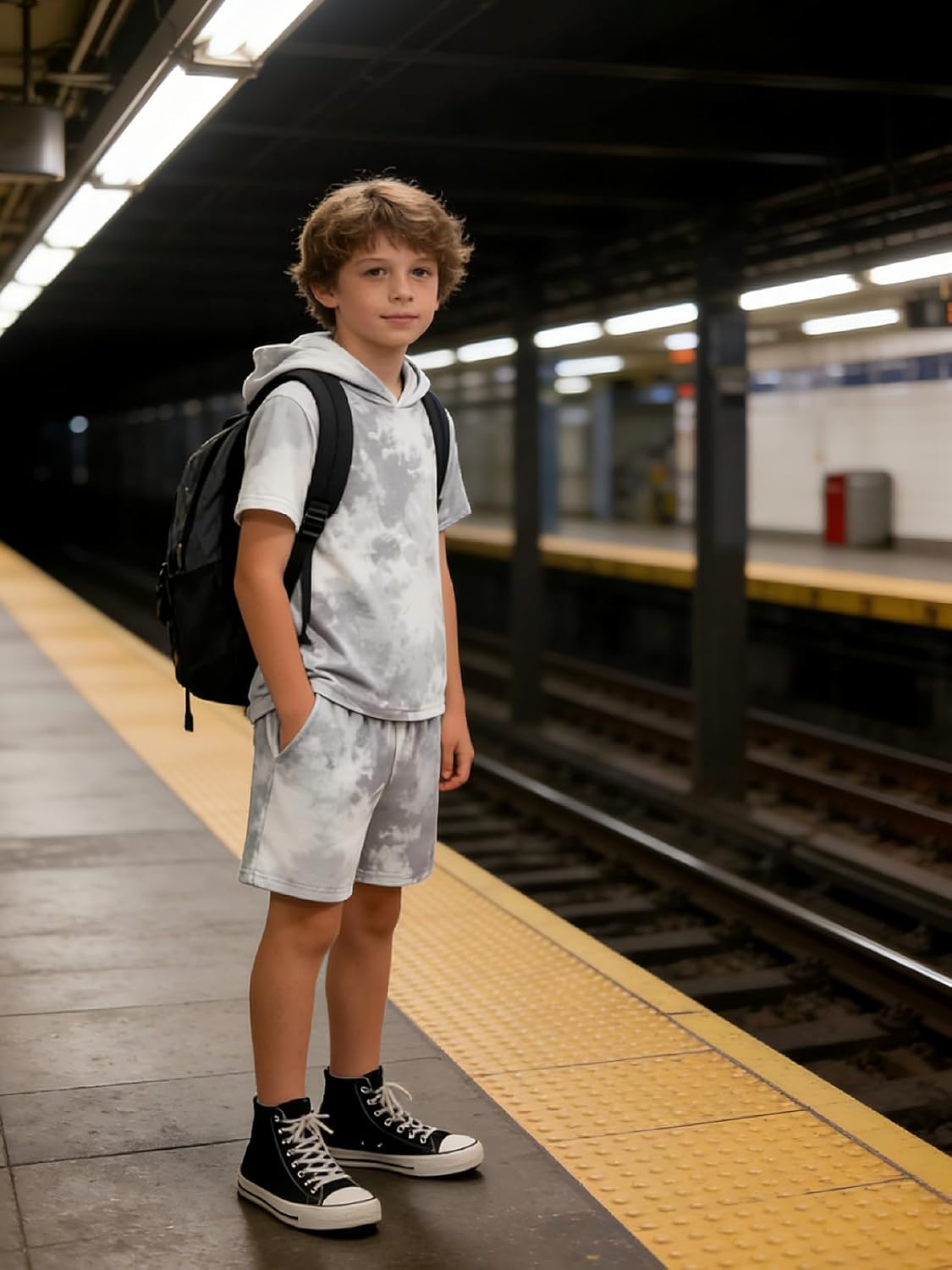 LPHGFZA Boys 2 Piece Outfits Tie-Dye Hooded Short Sleeve T-Shirt and Shorts Set Summer Clothes for Kids 6-13 Years - Image 3