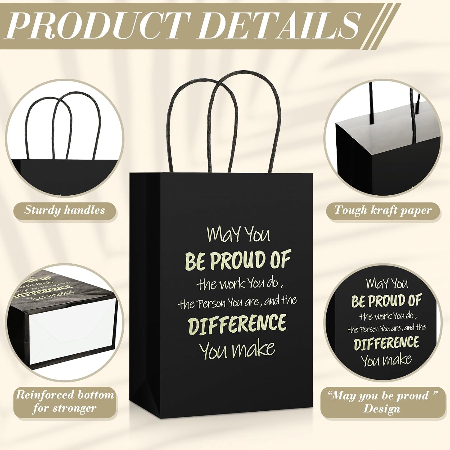 Kosiz 50 Pcs Thank You Gift Bags May You Be Proud Paper Bags with Handles 5.9 x 3.1 x 8.3 Inch Black History Paper Gift Bag for Office Employee Coworker Staff Classroom Teacher(Black) - Image 4