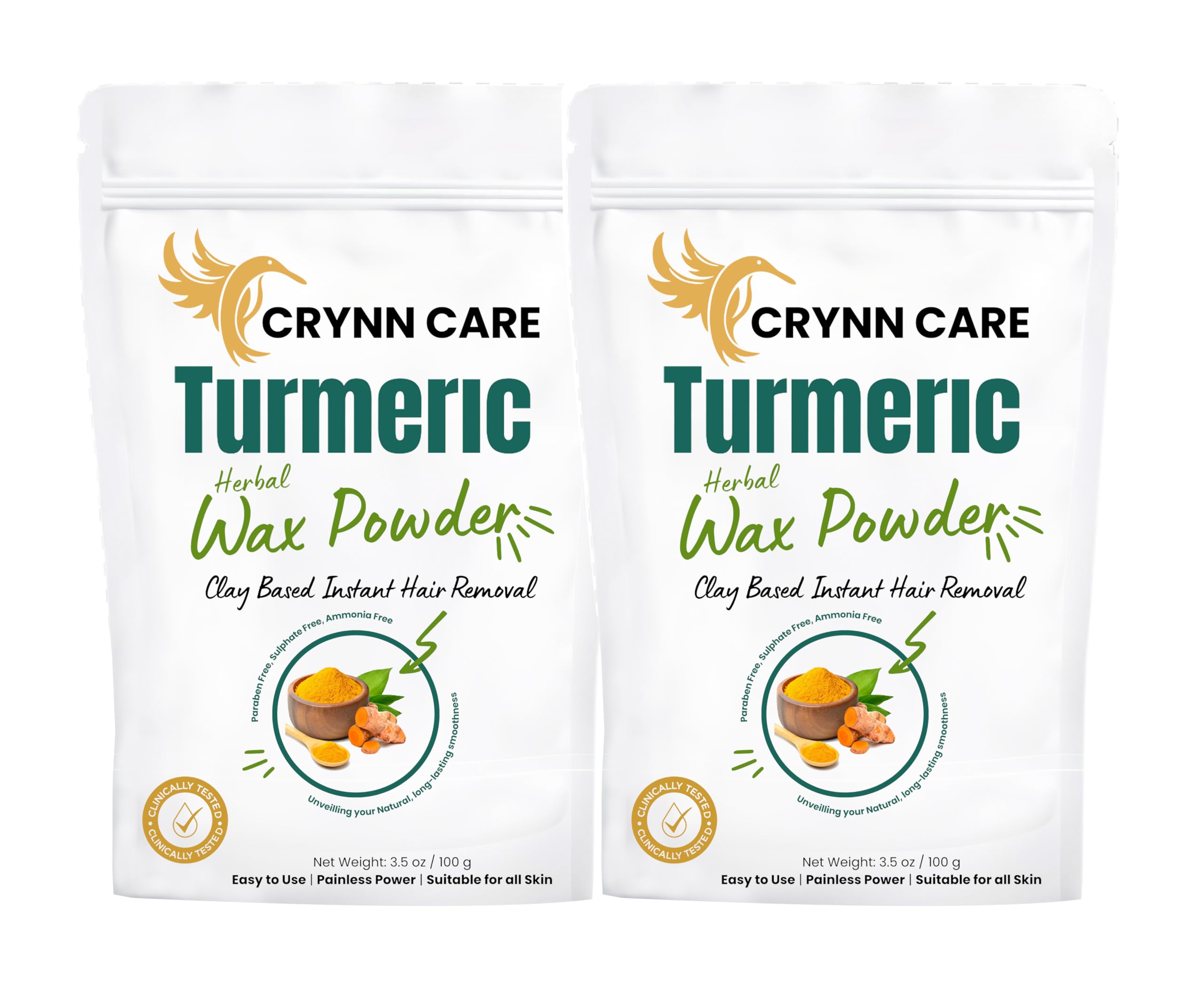 Cry-nn Care Turmeric Herbal Wax Powder Clay Based Instant HAir Removal Wax Powder 100Gm Each(Pack of 2)