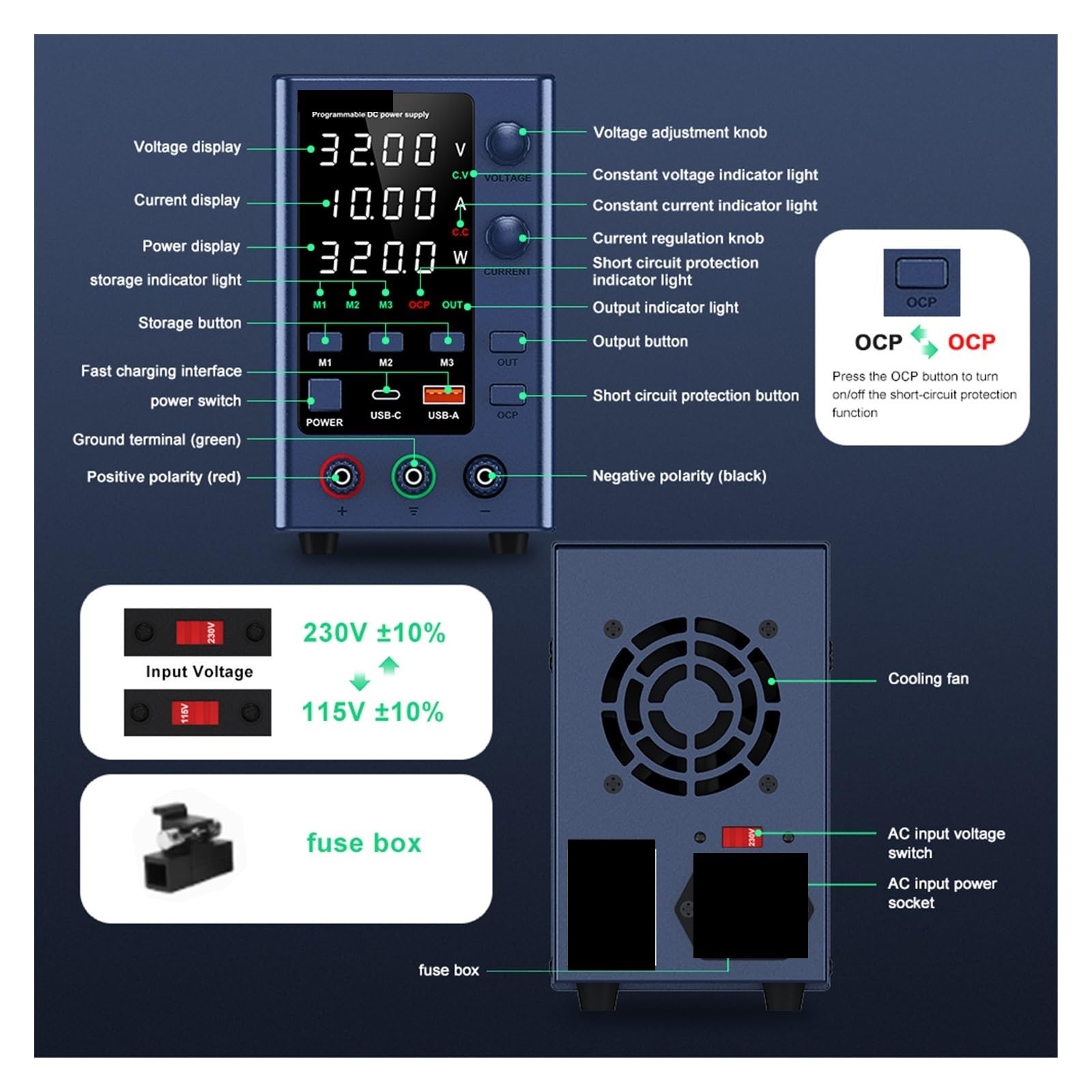 Fuente de alimentación variable, Fuente De Alimentación CC Laboratorio, Ajustable, 30V, 10A, Ajuste Del Codificador Corriente Voltaje, 60V, 5A, 120V, 3A(EPS6205 62V 5A)