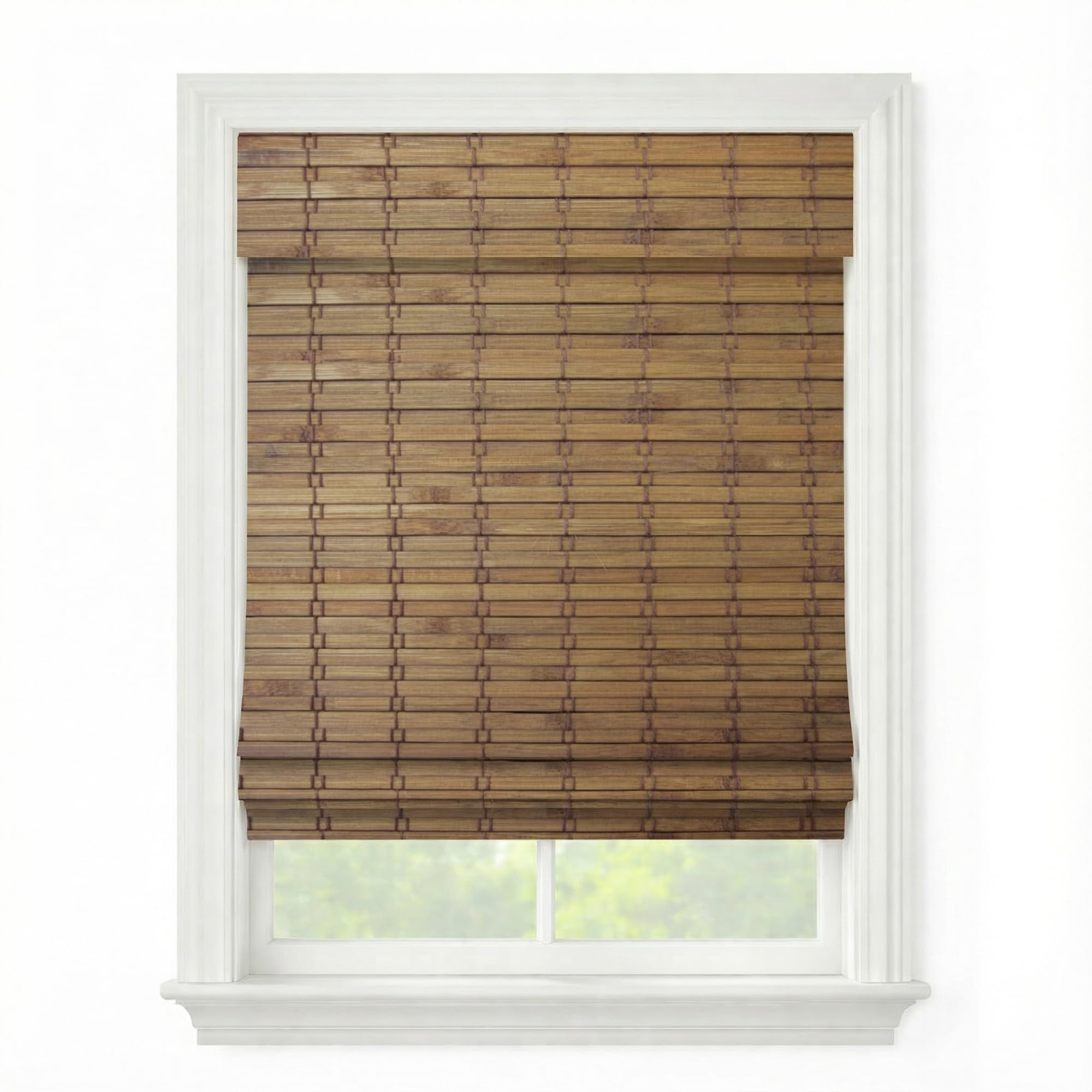 Windowsandgarden Cordless Woven Wood Roman Shades, 51W x 48H, Eastfield Teak, Sizes 20-72 Wide and 24-72 High