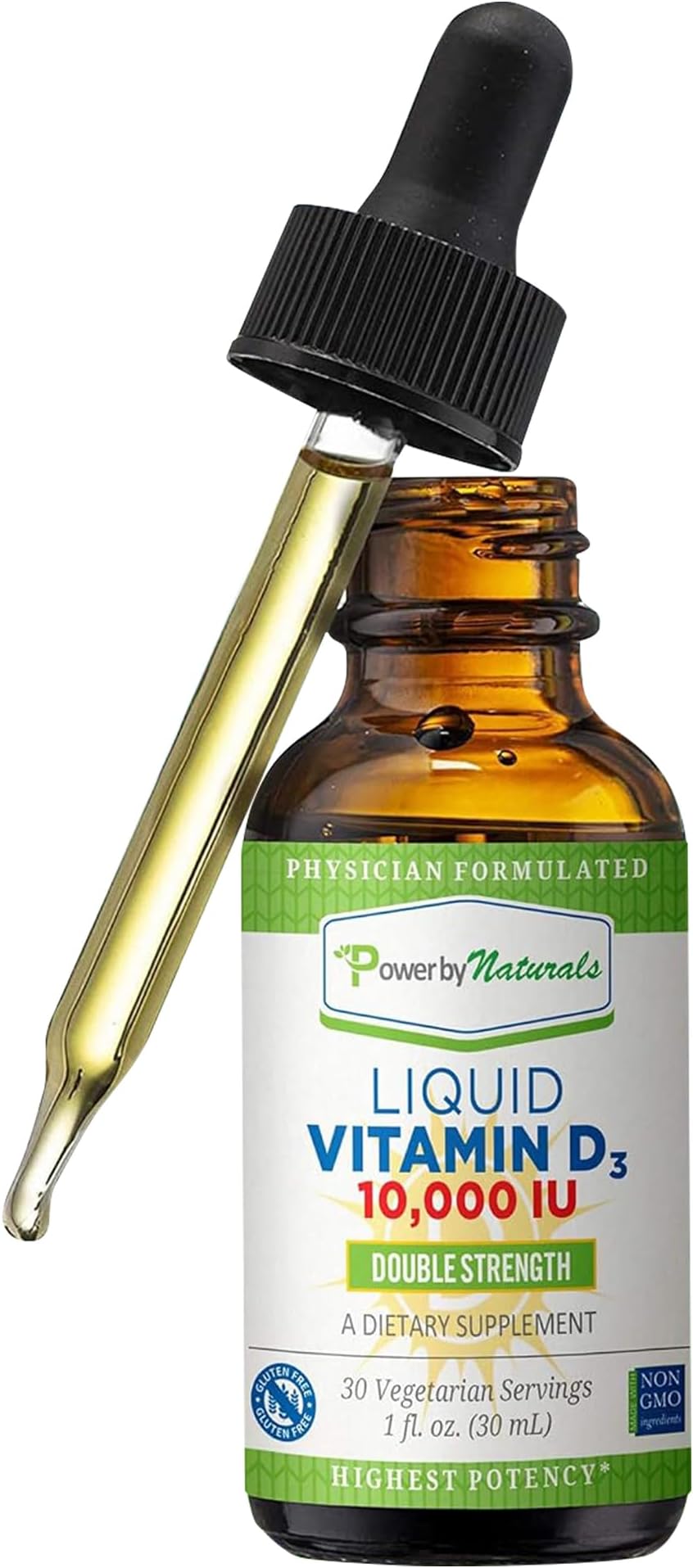 Power by Naturals - High Potency Liquid Vitamin D3 10000 IU - High Dose Vitamin D - The Sunshine D3 Vitamin Supplement - Vitamin D Drops Adult for Faster Absorption, Natural Orange Flavor - 30mL