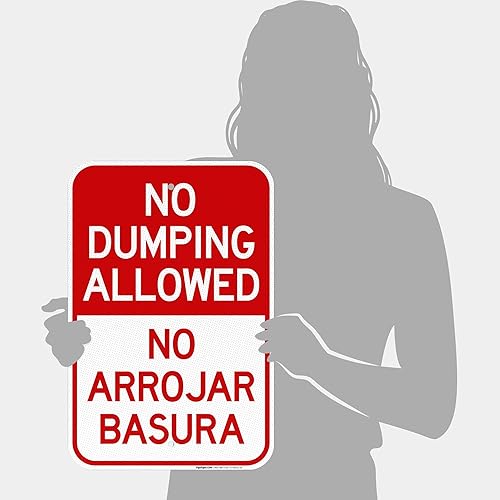Miniatura 4 de No Dumping Allowed No Arrojar Basura Bilingual Sign, 12x18 Inches, 3M EGP Reflective .063 Aluminum, Fade Resistant, Made in USA by Sigo Signs