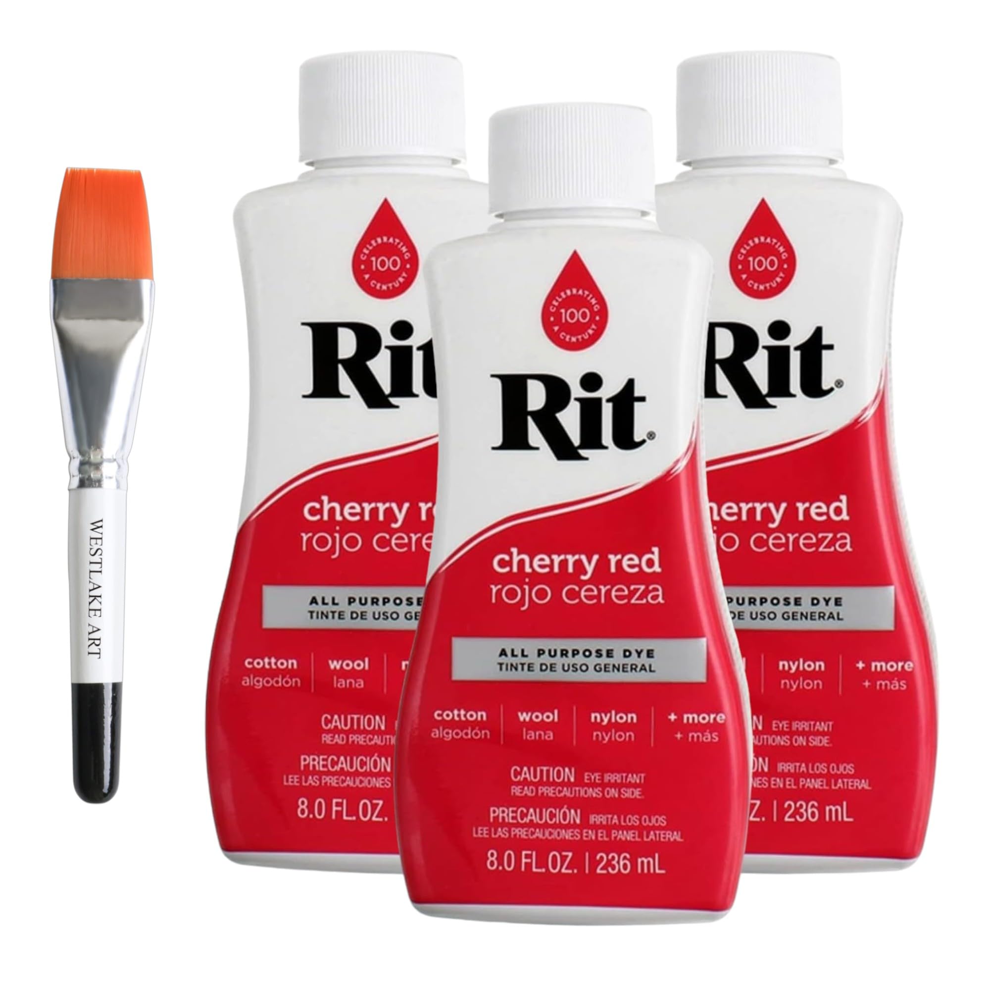 westlake art Red Dye, 8 oz Vibrant Cherry Red Fabric Dye with Watercolor Paint Brush, All Purpose Red Clothing Dye, Easy Application, Revive Garments & Home Decor, Long-Lasting Color (Pack of 3)