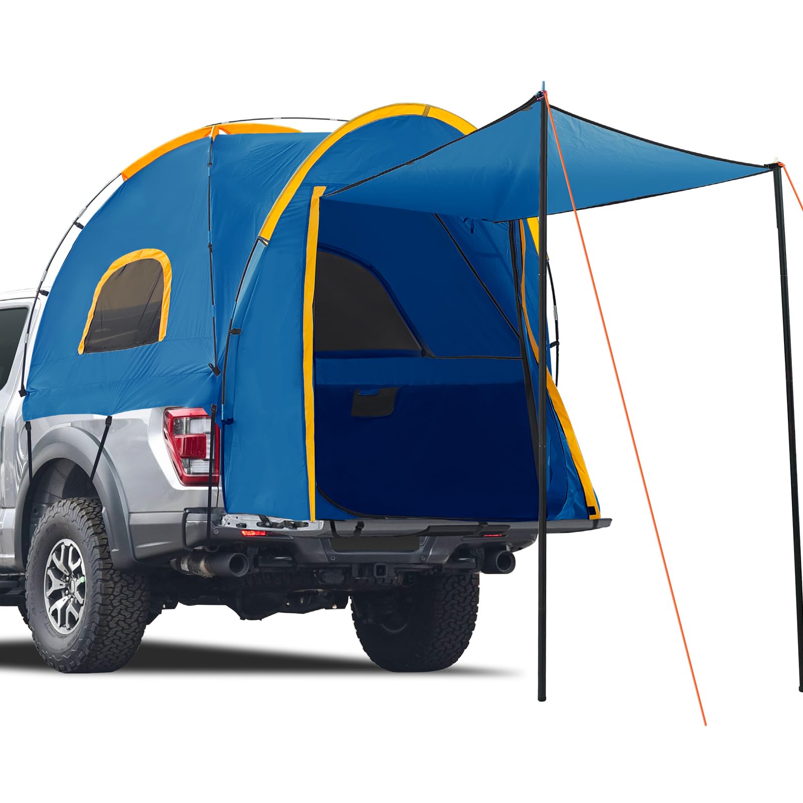 Photo 1 of Pickup Truck Tent with Awning Shade,Waterproof PU5000mm Oxford for 5.5-6.3 FT Truck Bed for Camping Travel Outdoor Activities for Chevy Silverado 1500,Ram 1500/Dakota,F150,GMC 1500,Titan,Tundra (blue)