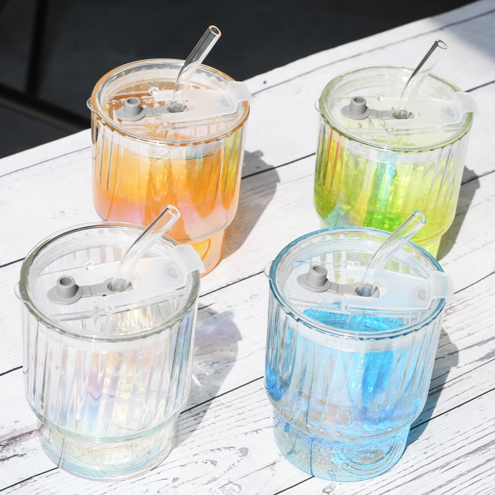 Gobelet en verre épais strié de 380,5 ml doté d'un couvercle anti-fuite réutilisable